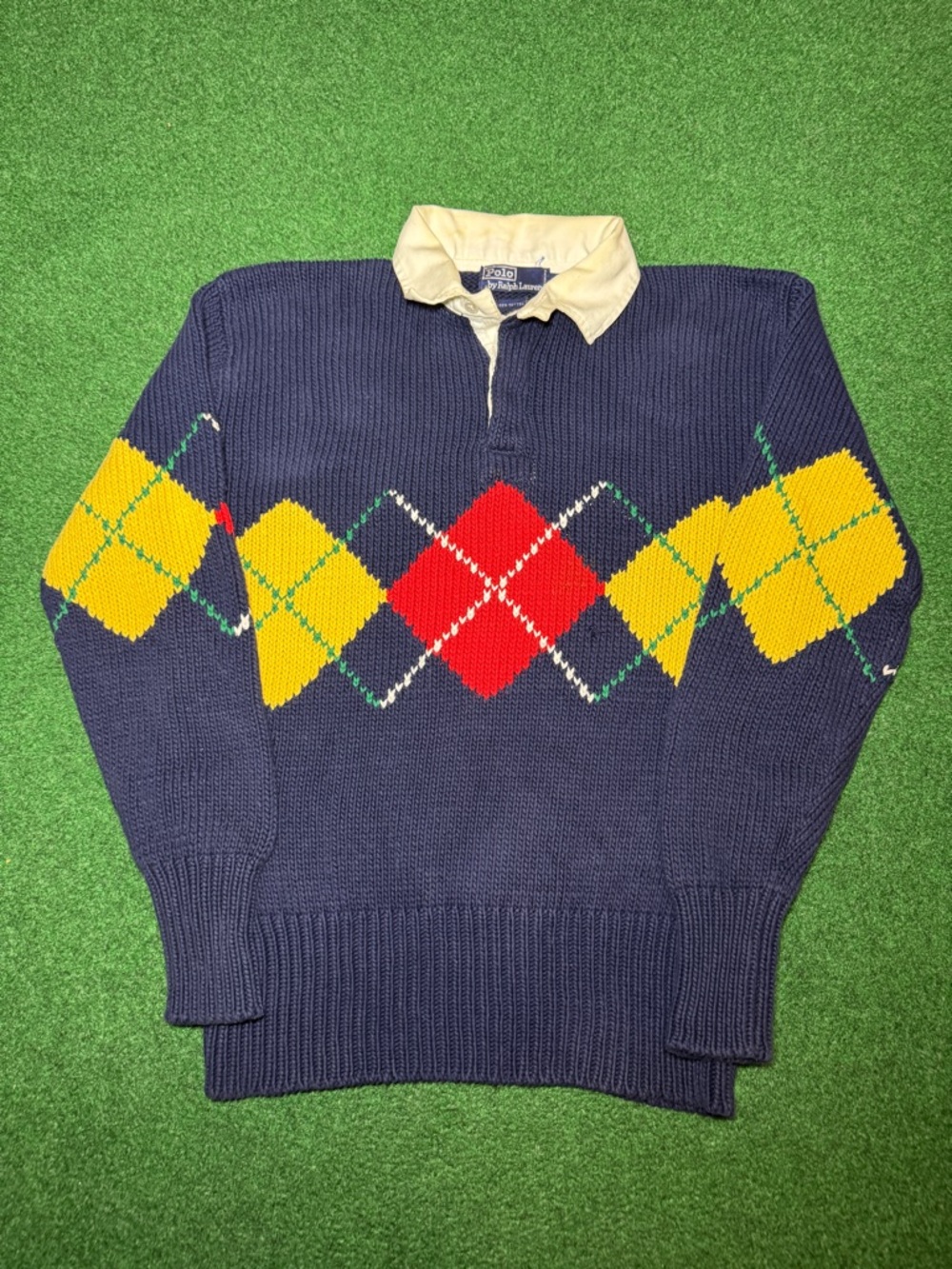 Polo Ralph Lauren Rugby Knit Argyle Preppy Golf Vintage 90s XL Sweater